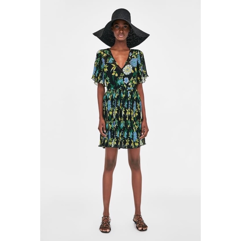 Zara Summer Flower Pleated Dress, size S